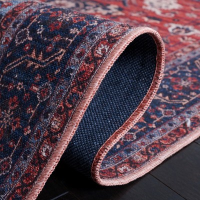 Serapi Red and Navy Square Viscose Area Rug