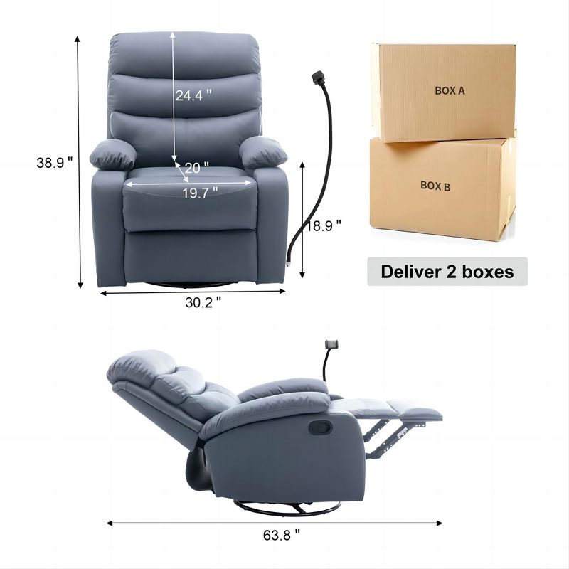 Hzlagm Everglade 30.2 in. W Technical Leather Upholstered Swivel and Rocking Manual Recliner, 2 of 9
