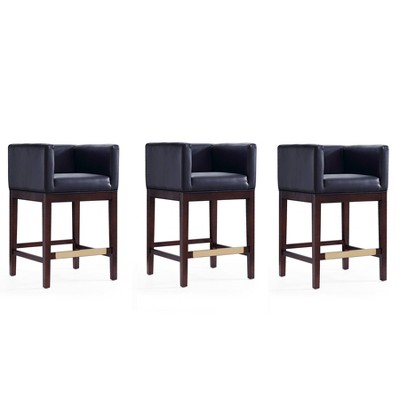 Set of 3 Kingsley Upholstered Beech Wood Counter Height Barstools Black - Manhattan Comfort