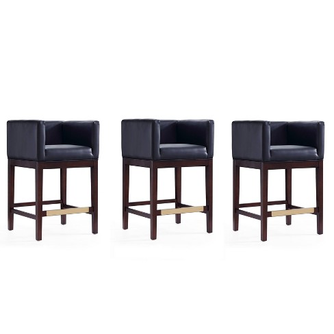 Set of 3 Kingsley Upholstered Beech Wood Counter Height Barstools Black Manhattan Comfort