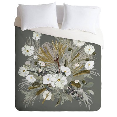 Queen/Full Iveta Abolina Sage Floral Duvet Set Gray - Deny Designs