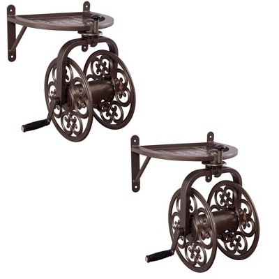 Liberty Garden Navigator Wall-Mounted 360 Degree Rotating Garden Hose Reel, Bronze, Holds 125-Feet of 5/8 Inch Hose (2 Pack)