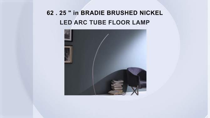 62.25&#34; Modern Arc Metal Tube Floor Lamp (Includes LED Light Bulb) Silver - Ore International, 2 of 8, play video