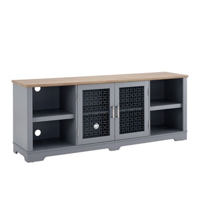 NicBex TV Stands for 80 inch TV,Farmhouse Entertainment Center with Cabinets and Open Shelves,TV Console for Living Room, Bedroom, Home,Light Blue