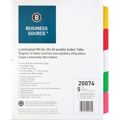 Business Source Write-on Tab Indexes 5-Tab 11"x8-1/2" 5 Tabs/ST Multi 20074
