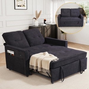 TiramisuBest Modern 3 in 1 Pull Out Couch Bed, Convertible Sleeper Sofa Bed with USB,Reclining Backrest, Side Pockets for Small Spaces,Black - 1 of 4