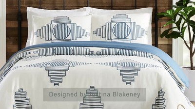 Queen White and Blue Cotton Duvet Cover Set