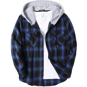 COOFANDY Men's Plaid Hoodie Flannel Shirt Jacket Long Sleeve Casual Fashion Button Shirts - 1 of 4
