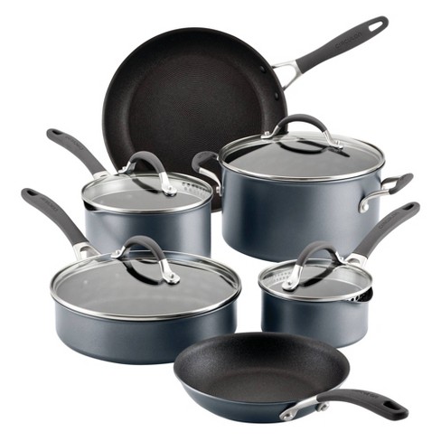 Nutrichef 17 Piece Non-Stick Cookware Set, Pots & Pans with Foldable Knob, Space Saving, Stackable, Nylon Tools Set, Induction Base, Gray