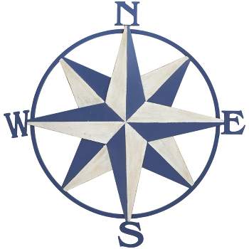 Metal Compass Distressed Wall Decor with Cream Accent Blue - Olivia & May