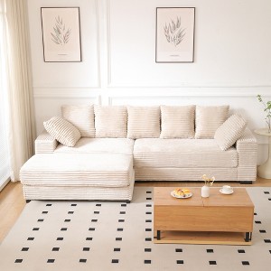 108.6" L-Shaped Corduroy Sectional Sofa with Storage Ottoman & 8 Throw Pillows ¨C Modular, Deep-Seat Comfort for Living Room or Apartment - 1 of 4
