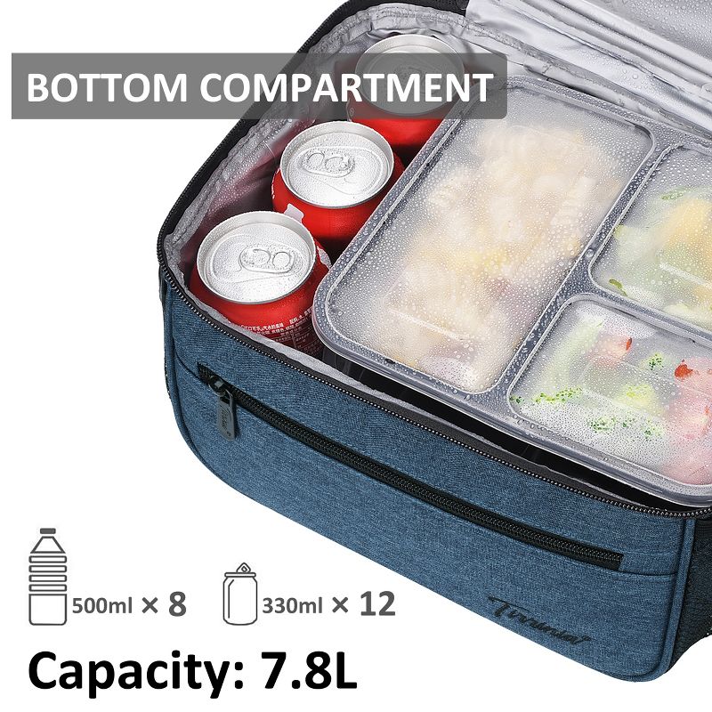 Tirrinia Large Lunch Bag, 13L/22 Cans Insulated Leakproof Reusable Bento Lunch Box with Dual Compartment, Lunch Cooler Tote Bag for Work, Beach, 3 of 9