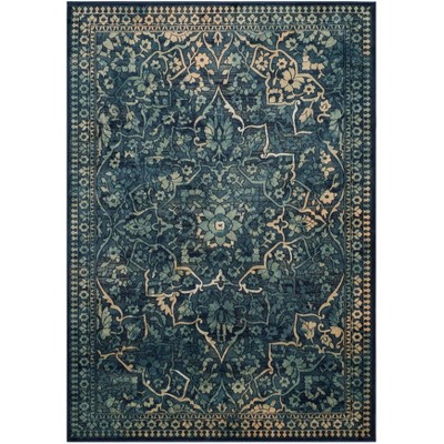 Vintage Blue and Yellow Rectangular Viscose Area Rug