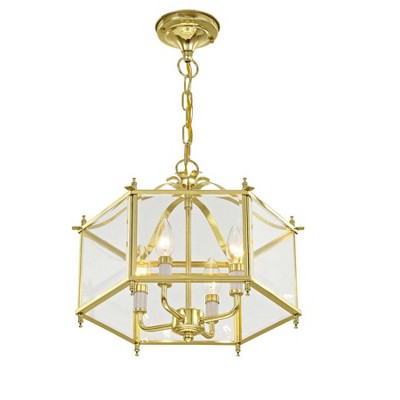 Livingston Polished Brass 4-Light Pendant with Clear Beveled Glass