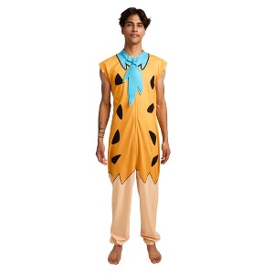 The Flintstones Fred Flintstone Adult Long Sleeve Hooded Cosplay Onesie Costume Union Suit - 1 of 4