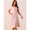 Seta T Women's Summer Square Neck Puff Short Sleeve Smocked Back Midi Dress with Pockets - 2 of 4