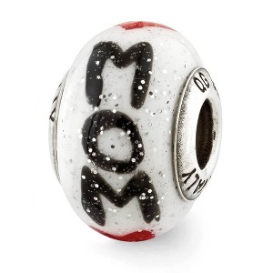 Black Bow Jewelry Sterling Silver & White Italian Murano Glass Mom & Hearts Bead Charm - 1 of 4