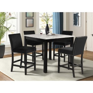 5-Piece Counter Height Dining Set with Faux Marble Table and 4 Upholstered Chairs - 1 of 4