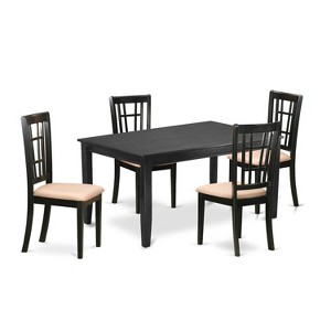 HomeStock 5-Piece Rectangle Black Finish Solid Wood Top Dining Table with 4-Chairs - 1 of 4