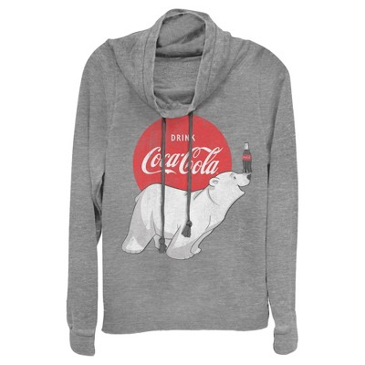 Juniors Womens Coca Cola Polar Bear Cowl Neck Sweatshirt - Gray Heather -  Small