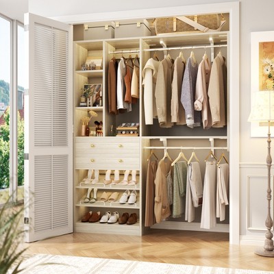 Aheaplus Closet System with Wooden Drawers and Two Hanging Rods