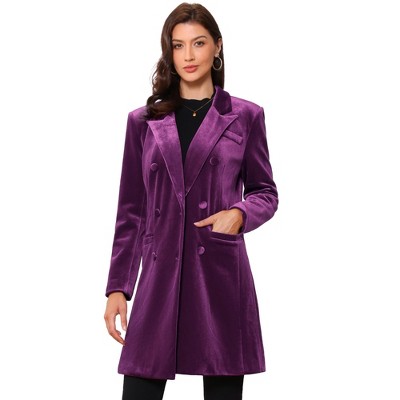 Allegra K Women's Velvet Lapel Double-Breasted Long Outerwear Winter Coats