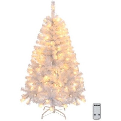 VINGLI 4ft White Pre-lit Artificial White Christmas Tree with 140 Warm White Lights, Xmas Tree Holiday Party Decorations