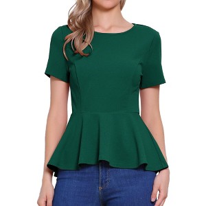 INSPIRE CHIC Women's Short Sleeve Round Neck Stretch Business Classic Peplum Top - 1 of 4