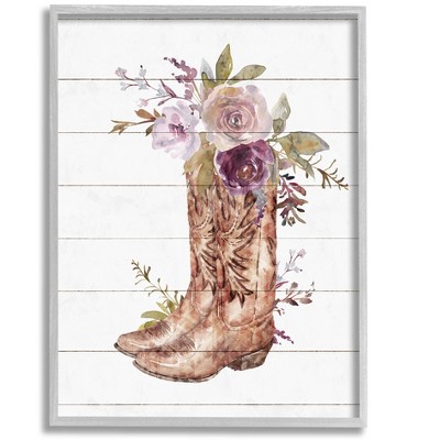 Stupell Industries Country Cowboy Boots Flower Bouquet Framed Giclee Art