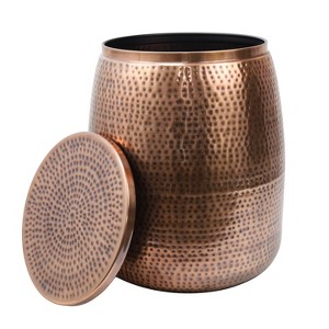 happimess Merida Modern Rustic Hammered Metal Drum Storage Side Table with Lid - 1 of 4