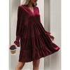 Women’s Elegant Velvet Long Sleeve Dress Casual Fall V Neck A Line Babydoll Flowy Formal Wedding Party Mini Dress - 3 of 4