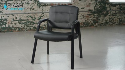 Black Leather Mid-Back Executive Reception Chair with Metal Frame