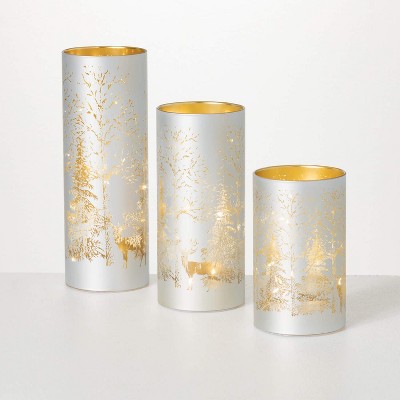 Sullivans Lighted Cylinder Silver 10"H Glass Set of 3