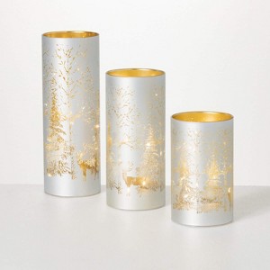 Sullivans Lighted Cylinder Silver 10"H Glass Set of 3 - 1 of 3