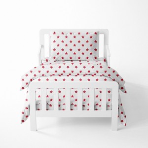 Bacati - Stars Red Ikat Muslin 4 pc Toddler Bedding Set - 1 of 4