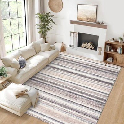 Modern Runner Rug Washable Striped Accent Carpet Non-Slip, Stain-Resistant Entry Rugs Low Pile Hallway Rug