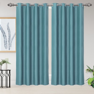 2 Pcs 84 x 52 Inch Solid Blockout Thermal Insulated Grommet Curtain Panels Lake Blue - PiccoCasa