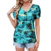 Nlife Womens Puff Short Sleeve Hawaiian Shirts Floral Tropic Printed Pleated V Neck Summer Casual T-Shirt Trendy Boho Blouses Tops - 2 of 4