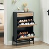Shoe Storage Cabinet with 2 Flip Doors and Drawers, Natural Rattan Shoe Organizer with Metal Legs and Adjustable Shelf - 2 of 4