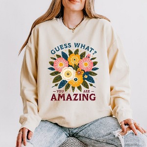 Simply Sage Market Women's Lightweight Garment Dyed Graphic Sweatshirt Guess What Flowers - 1 of 4