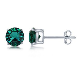 Bella Silver Sterling Silver 6MM  Emerald "May" Swarovski Element Earrings - Green - 1 of 2