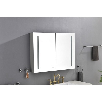 Munora - 40"W x 30"H LED Surface Mount Medicine Cabinet - Aluminum Alloy, 3x Magnification, Dimmable Lights - Bathroom Mirror Cabinet