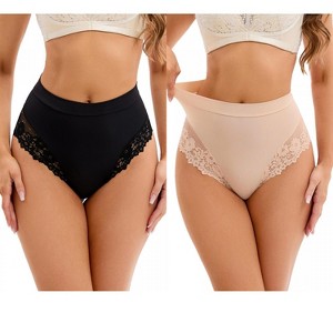 INSPIRE CHIC 2 Pcs Women's Lace Trim High-Waisted Briefs Tummy Control Underpants - 1 of 4