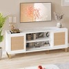 Rattan TV Stand for 65 inch TV, White Entertainment Center Modern TV Console Table with Storage, Doors and Shelves, Media Cabinet for Living Room - 3 of 4