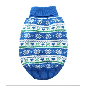 Doggie Design Combed Cotton Snowflakes and Hearts Dog Sweater- Blue - 1 of 3