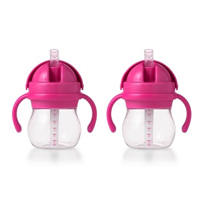 OXO TOT Spill-Proof Straw Cup with Handles - 2pk/6oz - Pink