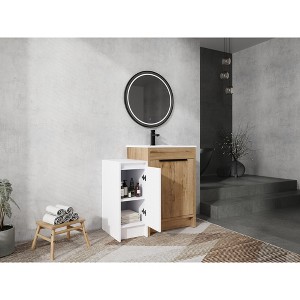 NicBex Bathroom Vanity with Ceramic Sink,Bathroom Sink Vanity with Storage Cabinets,Bathroom Sink Cabinet for Bathroom,White/Brown - 1 of 4