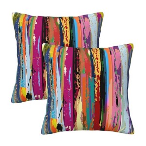 Multicolored Rainbow Abstract Throw Pillow Covers 18x18 in Set of 2, Decor Art Vibrant Pillow Case - 1 of 3