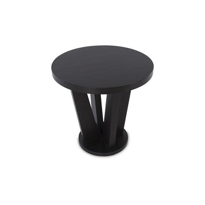 Dark Brown Round Geometric Wood End Table