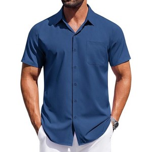 COOFANDY Mens Short Sleeve Dress Shirts Button Down Shirts Regular Fit Business Casual Shirt with Pocket - 1 of 4